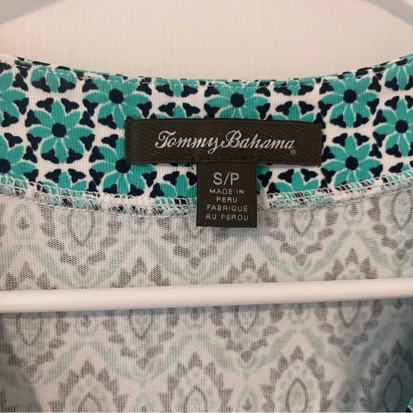 Tommy Bahama Pima Cotton Geometric Pattern Dress V-Neck Size Small Teal Green - Picture 3 of 10